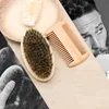 2pcs/set Portable Bristle Wood Beard Brush Hairdresser Shaving Tool Men Mustache Comb Kit Beard Comb Set