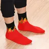 Men Fashion Hip Hop Hit Color On Fire Crew Socks Red Flame Blaze Power Torch Hot Warmth Street Skateboard Cotton Long Socks