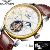 Relogio Masculino Guanqin Mens Часы Роскошный бренд Tourbillon Скелет Автоматические часы Мужчины Спортивная Кожа Механическая наручные часы