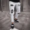 Erkek gündelik düz retro ince skinny jeans moda stilist yırtılmış erkekler kalça mavi denim pantolon