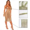 Vestido de praia Sexy das mulheres Deep-V-Neck Bodycon Sexy Clubswear vestido de festa de luxo oco Rose gold estilo de metal brilhante malha vestido S M L XL