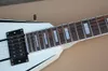 Factory Custom V Kształt Biała gitara elektryczna z czarnymi paskami, złotym sprzętem, białym korpusem wiążącym można dostosować