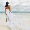 2020 Abito da sposa da spiaggia Vedere attraverso Robe De Mariee Abiti da sposa sexy in pizzo chiffon spaccato Boho Spalline189Z