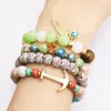 4 Pcs Bohemian Stretch Beaded Bracelets for Women Crystal Beaded Strand Bangle Charm Multilayer Stackable Bracelets