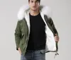 Parka corta para hombre de la marca Meifeng 4XL 3XL, forro de piel de conejo blanco, mini parkas verde militar con ribete de piel de mapache, chaquetas de nieve para hombre resistentes al frío