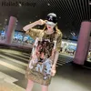 Hallo528Shop 2019 Womens T-shirts Jurk Losse Tijger Hoofd Patroon Shirts Sailletten Glanzende Designer Tops Dames Nightclub