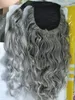 Clip per coda di cavallo con coulisse, capelli umani ricci crespi grigi in argento naturale, acconciatura da ballo, coda di cavallo, updo, estensione dei capelli grigi afro