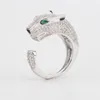 Fashion Lady Brass Full Diamond Green Eyes Zircon Leopard Head 18K Gold Wedding Engagement Open Rings 3 Color8685371