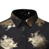 Moda rosa folha floral impressão camisa homens 2019 marca slim manga comprida mens vestido camisas dj clube festa fase de travessão químico homme