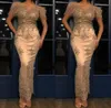 2022 Fashion Champagne Evening Dresses Wear Mermaid Cap Sleeve Ankle Length Feather Prom Party Formal Gowns Beads Appliques Special Women Robes