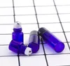 1 2 3ML Micro Roll-on Glass Mini azul cobalto garrafas de vidro com metal Rolo Balls recarregáveis ​​Magro Amostra Vial rolo Óleo Essencial On SN4424