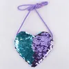 Love Heart Shape Mermaid Sequins Coin Purse With Lanyard Girls Glitter Pouch Bag Wallet Portable Crossbody Bags Small Wallets 2019