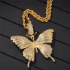 Europa e America Hotsale Uomo Collana Hip Hop Giallo placcato oro bianco Collana con pendente a farfalla CZ completa per uomo Donna Bel regalo