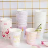 cute disposable paper cups cartoons flamingo unicorn leaf patterns disposable cups kids boys girls baby birthday party drinking cups