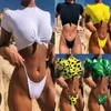Nova Swimwear Sexy Praia Bikini Mulheres Knot Dividir Swimsuit Sexy meia manga Bikini maiô 9 Cor 2019