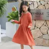 Teenager Girl Party Princess Dress Spring 2019 Orange Kids Långärmad Knapp Klänningar för Tjejer Barnkläder 5 8 10 14 år