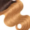Peruwiański Dziewiczy Włosy 100% Ludzki Włosy Cztery przez cztery Koronkowe Zamknięcie Ciała Fala 4x4 1b / 30 Ombre Kolor 1B 30