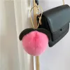 Real Genuine Rabbit Rex Fur Juicy Peach Pompom Ball Bag Charm Keychain Pendant Kids Toy Gift