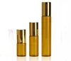 Ambra 3ML 5ML 10ML Roll On Bottle Rullo in acciaio inossidabile Bottiglia Rollon Olio essenziale Fragranza liquida Tappo dorato SN1830