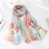 S1244 Hot Summer Women Slik Scarf Sun-Screen Georgette Färgglada Florals Sjal Wraps Scarf Tunna Beach Scarves