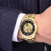 Relojes de marca de moda CHENXI, reloj mecánico automático con esfera de esqueleto para hombre, reloj de pulsera de negocios Vintage con esqueleto dorado 001 para hombre