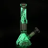 Straight Tube Bongs Glow in the Dark Glass Bong 6 Arms Tree Perc Water Pipe Diffused Downstem Beaker Dab Oil Rigs GID05