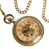 Classique Antique luxe or jaune montre hommes femmes mécanique remontage manuel montre de poche unisexe horloge pendentif chaîne cadeau