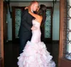 Romantic Ruffles Sweetheart Mermaid Bridal Gowns Lace Up Glamorous Blush Pink Organza Wedding Dresses Custom Made