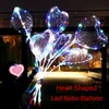 Hjärtformad Led Bobo Ballong med 31.5inch Stick Alla hjärtans dag String Ljusballonger LED Färgglada födelsedagsinredning Ballonger BH1882 TQQ