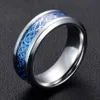 Black Silver 316L Stainless steel Ring Wedding Band blue Carbon Fiber Dragon rings for Men