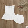 Kids Designer Clothes Girls Summer Suits Fly Sleeve Dresses Shorts Fashion Ruffle Tops Gauze Pants Candy Solid Bloomers Nappy Briefs B5421