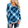 Plaid Shirts Women Check Casual T-shirts Girl Grid Long Sleeve Tops Autumn O Neck Blusas Print Button Sweater Hoodies Costume Vestidos C6512