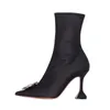 2019 Stretch Women Ankle Boots bekväma pyramid triangel klackade kontor lady skor eleganta höga klackar stövlar 34-42