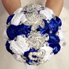 Bouquet da sposa da sposa rosa avorio blu navy Simulazione di fiori Forniture per matrimoni Fiore artificiale Mazzi di quinceanera dolci in cristallo