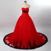 Robe de mariée gothique noire et rouge, avec des Appliques en dentelle, robes de mariée colorées des années 1960, à lacets