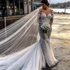 2019 nouvelles robes de mariée sirène africaine pure bijou cou manches longues dentelle appliques tulle tribunal train plus la taille personnalisée robes de mariée formelles