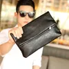 Mäns Äkta Läder Koppling Business Folding Bag Hand Fångad Handväska Business Black Organizer Wallet