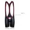 Bondage Hot Men Patent Leather Wrestler Singlet Mankini Bodysuit Shorts Backless Thong AU65