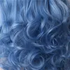 Ombre Black Blue Wig Woodfestival 여성을위한 곱슬 한 합성 머리 중간 길이 코스프레 가발 무지개 색깔의 여성 18 인치