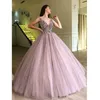 Sparkly Puffy Ball Gown Prom Quinceanera Dresses Cheap 2019 Pearls Beading Crystal Plunging Tulle Sweet 15 Dresses Vestido De Novia Gown