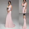 Pembe Tmarmonia Özelleştirilmiş Denizkızı Abiye V Boyun Kolsuz Backless Resmi elbise Dantel Kristal Pullarda Parti nedime elbisesi