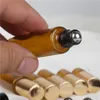 Refillable Amber 3ml 5ml 10ml ROLL ON Bottles for Fragrance PERFUME ESSENTIAL OIL Bottle with Steel Metal Roller Ball JXW518