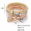 3 pçs / set Coruja De Cristal Coroa Coração Pulseiras Strass Elefante Crânio Música notas Borboleta fechadura Da Chave Da Árvore da vida Charme Bangle Jóias