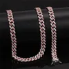 8mm Iced Out Kvinnor Choker Halsband Silver / Rose Guld Kubansk Länk med Vit Rosa Kubik Zirconia Kedja Smycken Armband