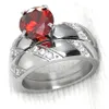 R297 Rouge Stone R298 Taille 5-10 Hers Bague de fiançailles de mariage en acier inoxydable pour femmes