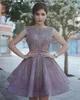 2019 Vestidos de fiesta cortos con cuentas Cuello bateau Una línea Apliques de encaje Mini vestidos de noche baratos Vestidos de fiesta formales árabes por encargo