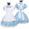 Atacado-azul sexy alice no país das maravilhas traje festa de festa fantasia mulher cosplay lolita empregada trajes de halloween para mulheres vestido plus size