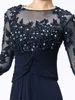 Long Navy Blue Mother of the Bride Dresses 2019 Chiffon Perline Appliques corpetto Sheer 3 4 maniche madri Abiti da sera 193J