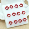 Seksowne Czerwone Usta Różowe Lip Lip Rhinestone Symulowane Kolczyki Stadniny Dla Kobiet Biżuteria Kolczyki