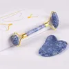 Jade Roller Gua Sha Set Natural Blue Sodalite Facial Roller Guasha Board raspando la cara del masaje, el cuello y el tratamiento para los ojos Kit de cuidado de la piel de belleza